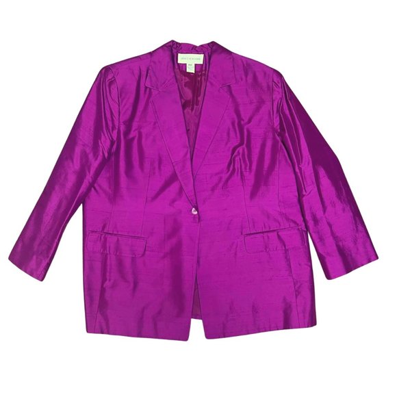 Jones New York Silk Pink Purple Fuchsia Suit Blazer Pants size 20 W petite - Picture 5 of 17